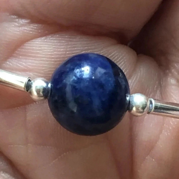 Handmade Blessing Bracelet Stretch 925 Sterling Silver Blue Lapis Lazuli New NWT - Picture 2 of 4